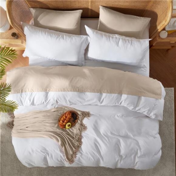 White Duvet Cover Queen Size - Soft Double Brushed Queen Duvet Cover Set - Picture 5 of 6